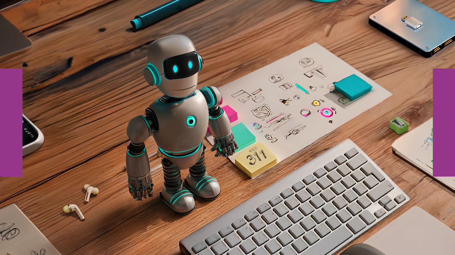 Robot on designers desktop