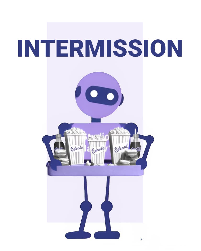 Roboto holding tray of cinema food