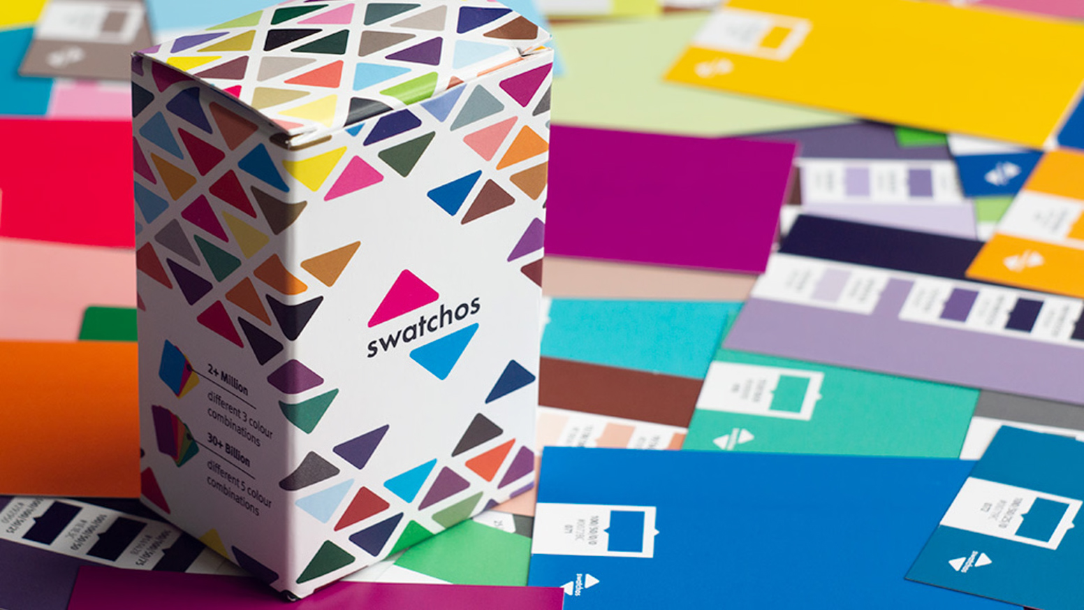 Swatchos CMYK colour cards used as affordable references to maintain colour consistency and reduce the screenification of branding.