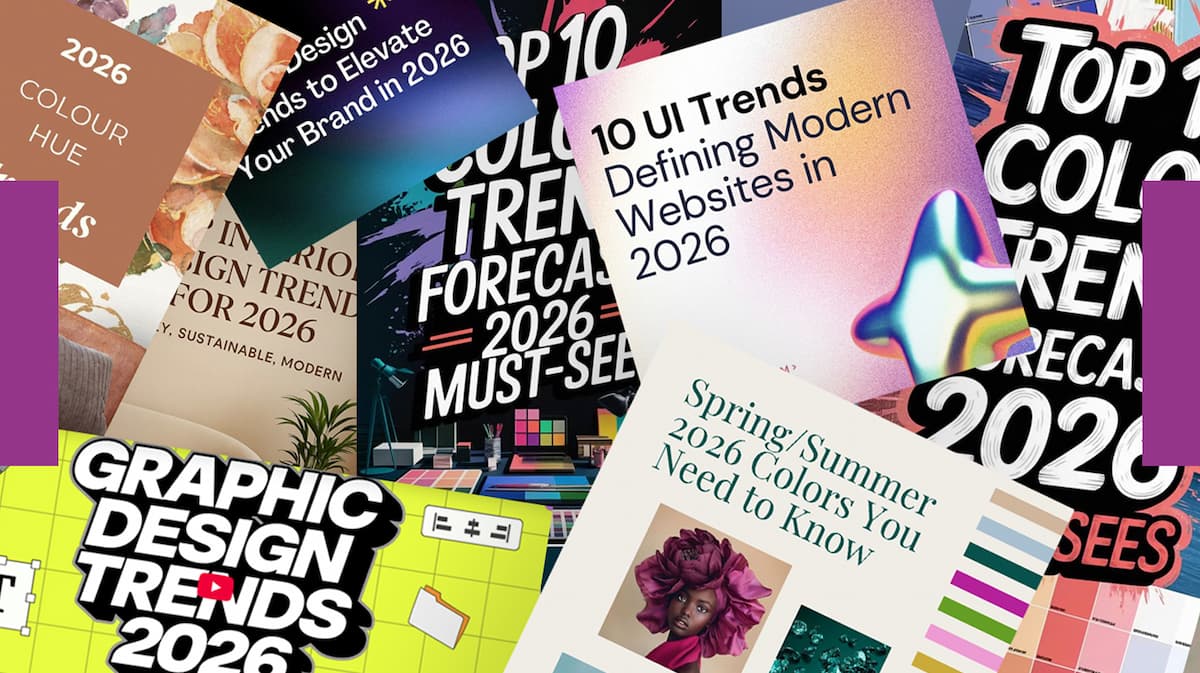 Collage of branding and design trend posters predicting the next year’s styles.